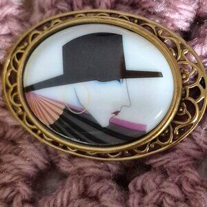 Vintage Brooch. "Lady in Hat".